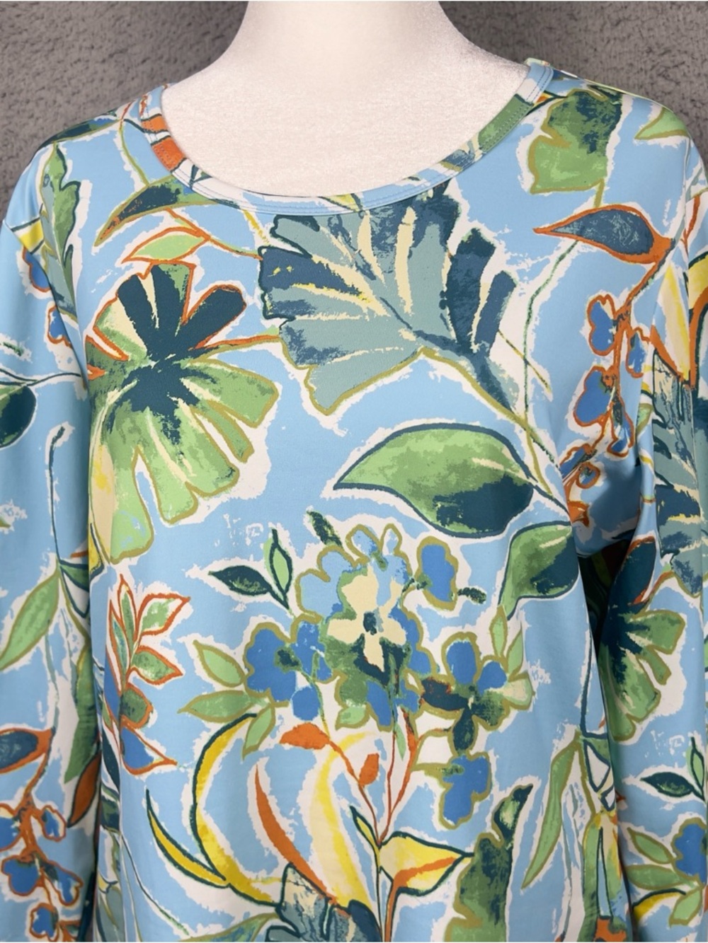 J McLaughlin Top Womens XL Blue Tropical Leaves 3/4 Sleeve Catalina Cloth Casual - Picture 2 of 8
